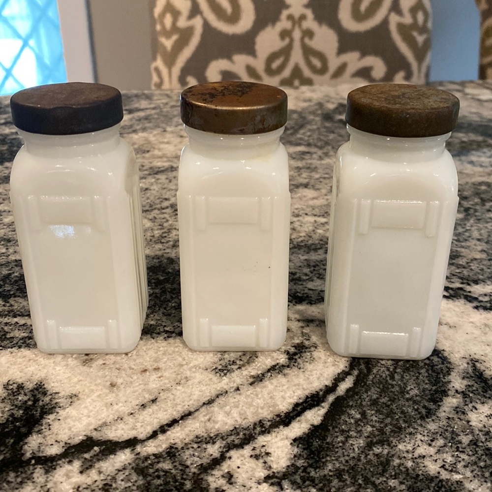 Vintage Milk Glass Spice Jars